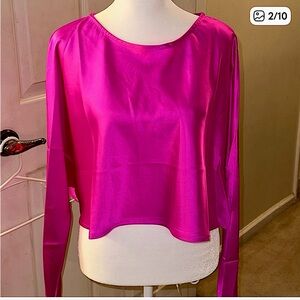 Relaxed & Hemmed Bright Pink Satin Longsleeve Top NWTS